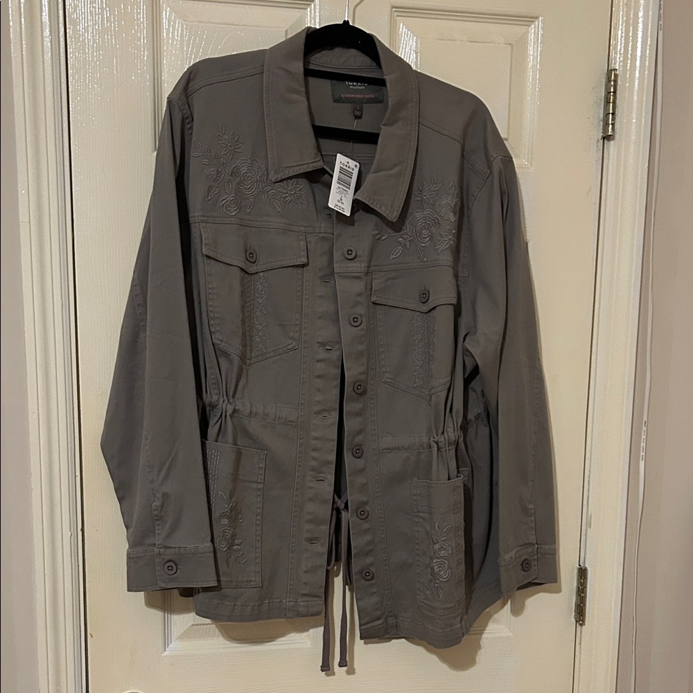 Torrid Charcoal Military Jacket with Embroidery-cotton blend